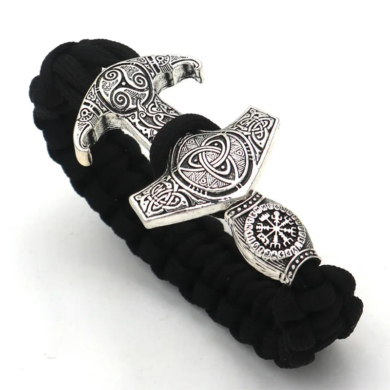 Vegvisir Compass Викинги один Ворон Тор молот Мьёльнир Valknut Vegvisir Triskele троица Викинг браслет с бисер с рунами ювелирные изделия аксессуары - Окраска металла: Vegvisir Compass