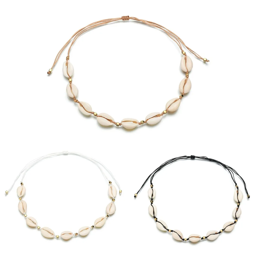 Shell Choker Necklace Women Vintage Mini Beaded Choker  Adjustable Weaving Rope Chain Natural Shell Necklace Handmade Jewelry