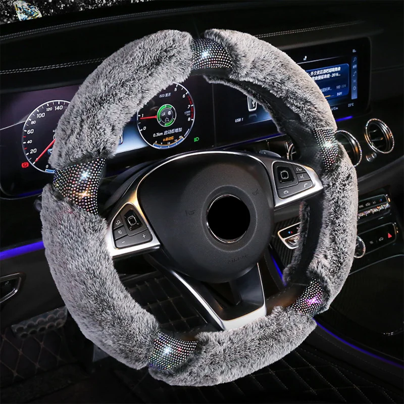 Автомобильные плюшевые роскошные чехлы на руль, Кристальные стразы, автомобильные чехлы на руль, защитные аксессуары для интерьера для женщин