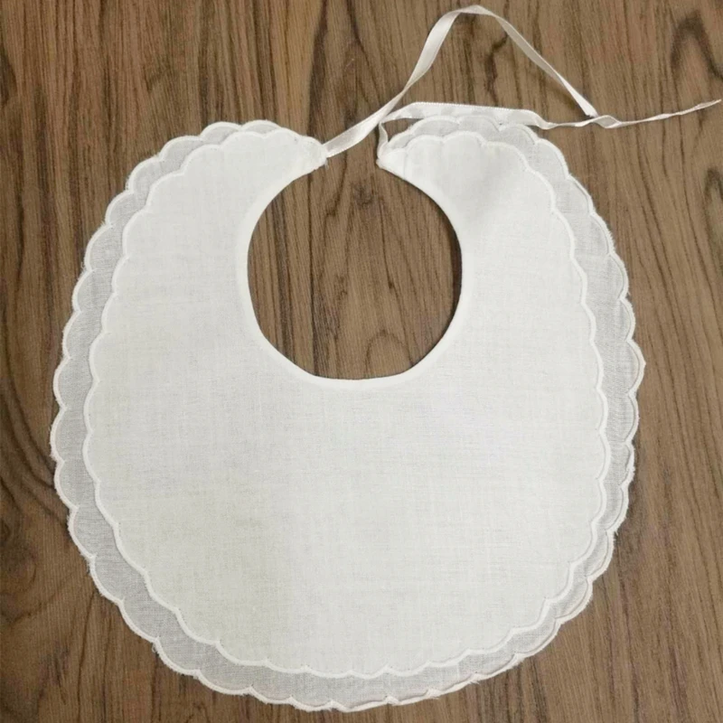 Set of 12 Fashion White Linen Double Scalloped Baby Bib 9"x9"inch dressy bibperfect for any special occasion