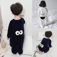 Onesie – Pyjama d'hiver pour enfants, garçons et filles, flanelle, Animal, dessin animé, grands yeux, sac de couchage, 80 130cm