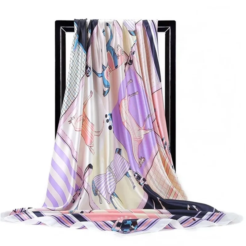 Шелковые шарфы Foulard 90*90 см квадратная голова хиджаб шарф Женский шифон шаль Бандана обертывание глушитель парео - Цвет: 40