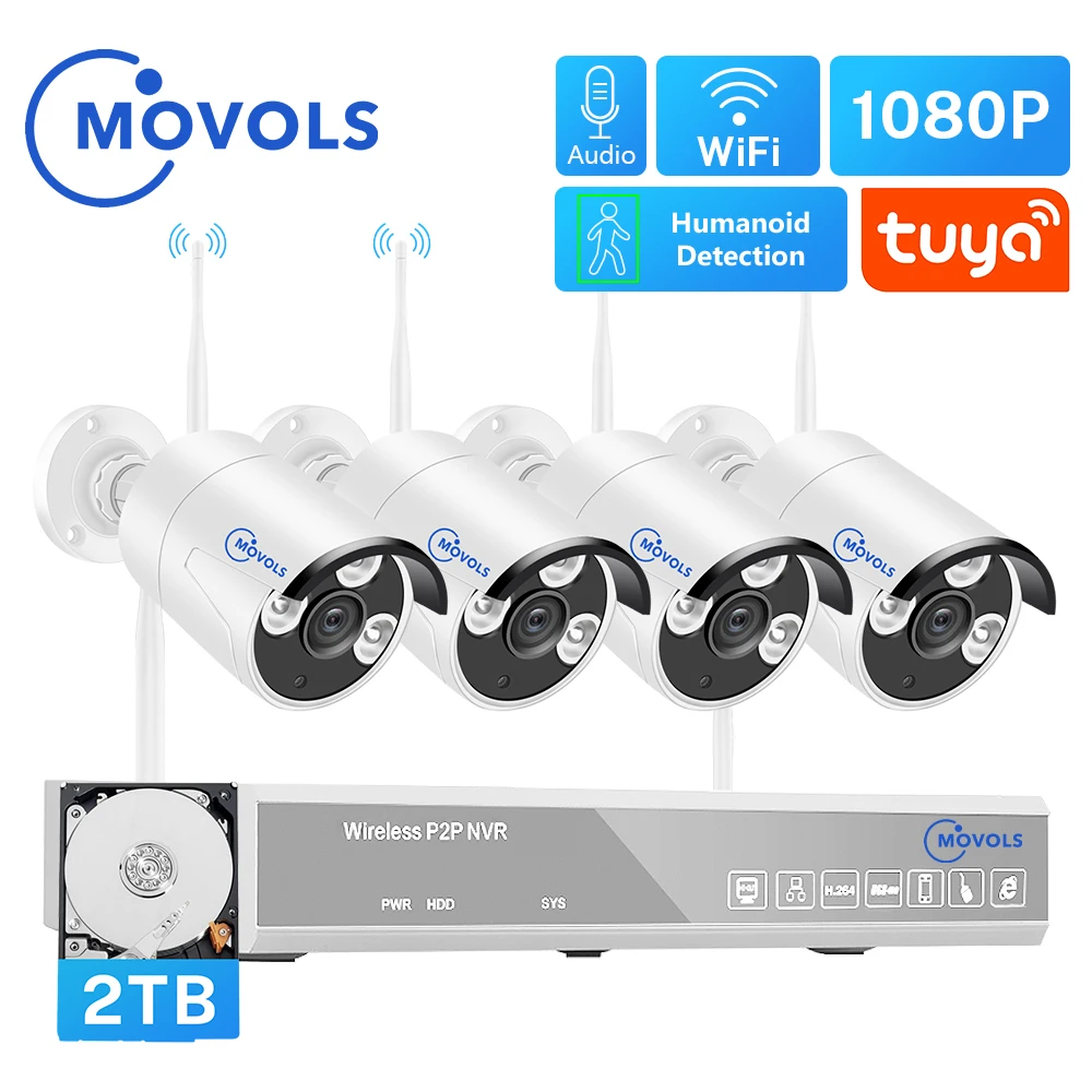 MOVOLS H.265 Беспроводная система видеонаблюдения 8CH 1080P Tuya NVR 2MP наружная