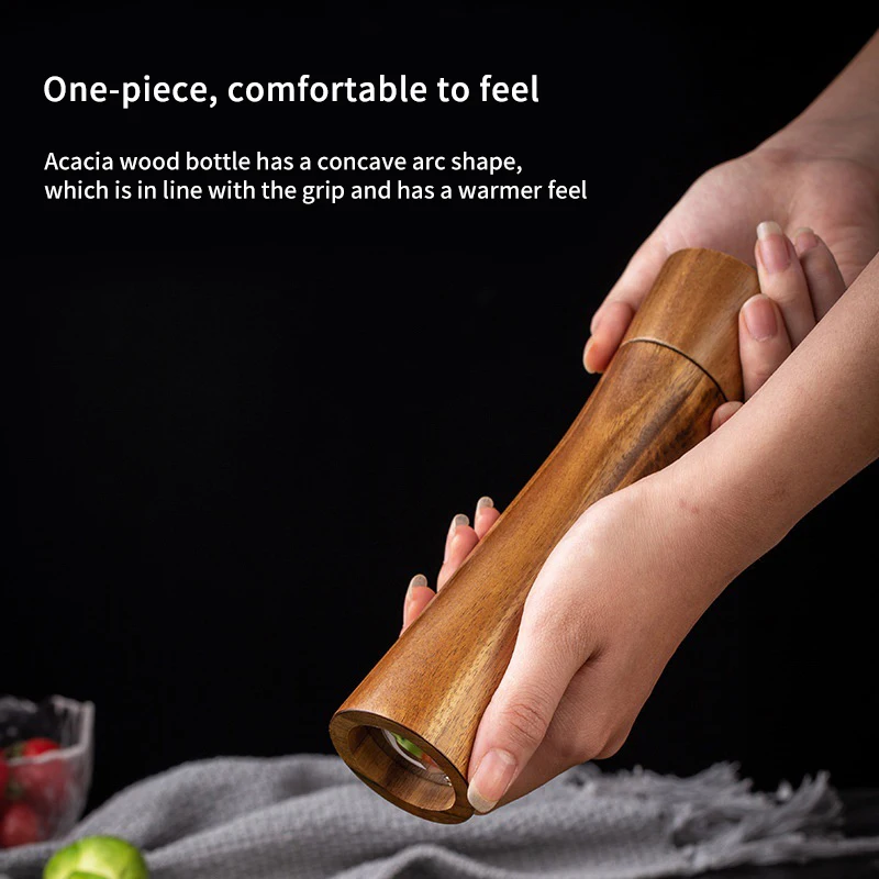 3 Size Large Big Leaf Acacia Wooden Pepper Mill Salt Grinder Professional Pepper Mill 6"/8"/10" Set 1