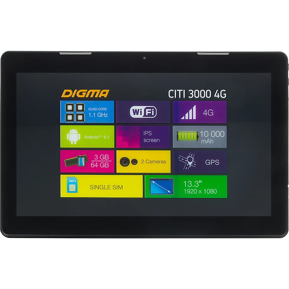 Планшет Digma CITI 3000 4G MTK8735 4C/3Gb/64Gb 13.3" IPS 1920x1080/3G/4G/And8.1/черный/BT/GPS/5Mpix/
