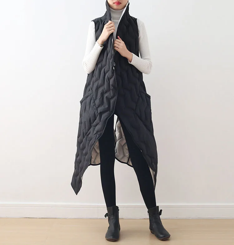 

Solid Color Down Coats Sleeveless Vest Vintage Warm Winter New Plus Size Women Clothing Pocket Design Coat Quality Ladies Vests