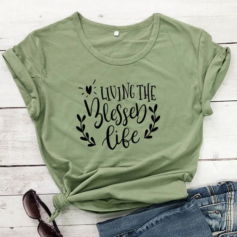 

Living The Blessed Like Letter Printing Women's T Shirts Simply Casual Fashion Short Sleeve Harajuku Tumblr Summer Pink Tops Tee