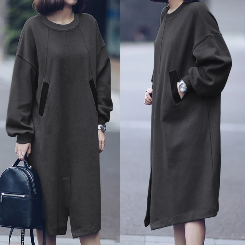 

Plus Size 2019 Celmia Women Vintage Sweater Dress Long Sweatshirts Casual Loose Pullover Tops Long Sleeve Party Vestidos Femme