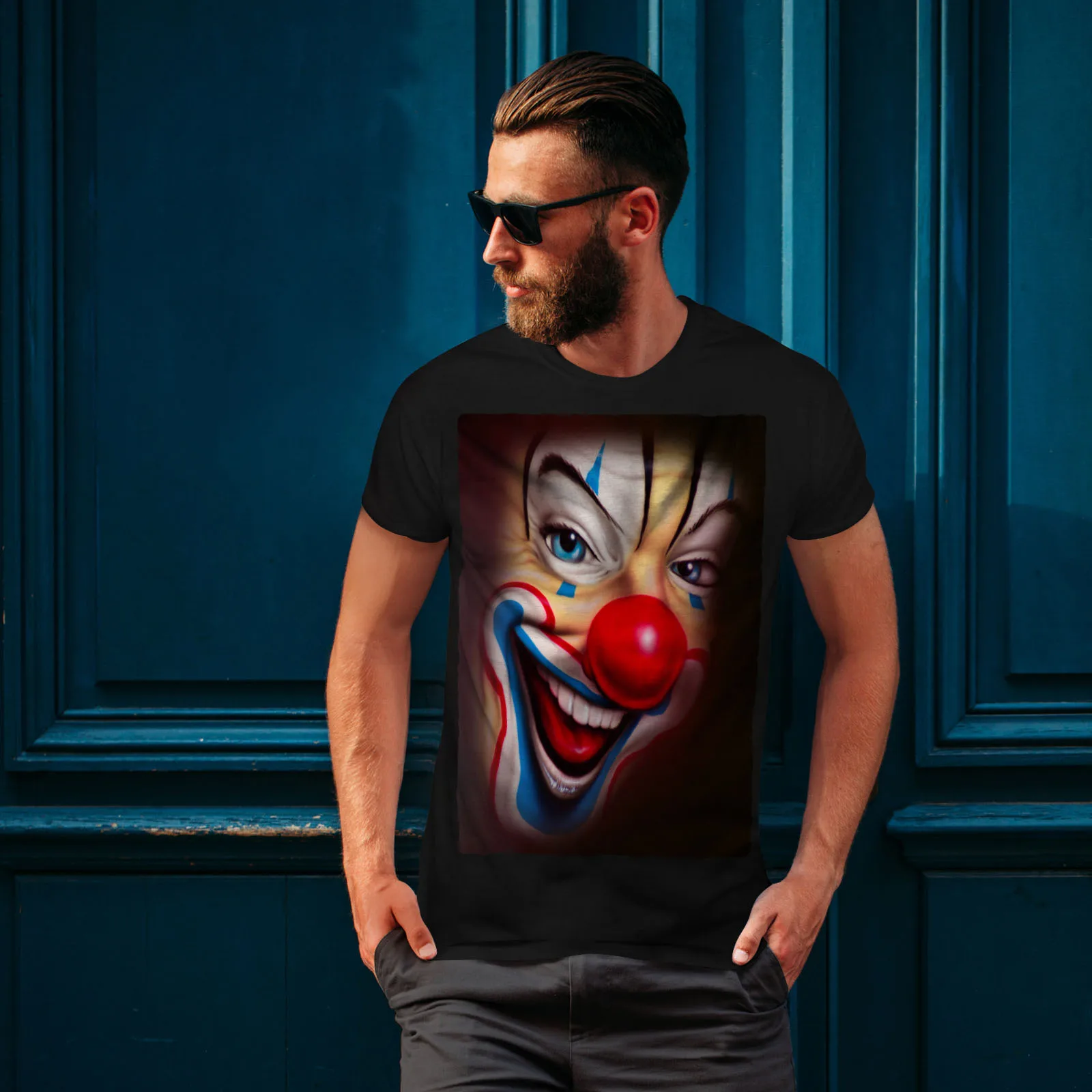 

Halloween Horror Design Printed Smile Clown Scary Creepy T-Shirt. Summer Cotton Short Sleeve O-Neck Men's T Shirt New S-3XL