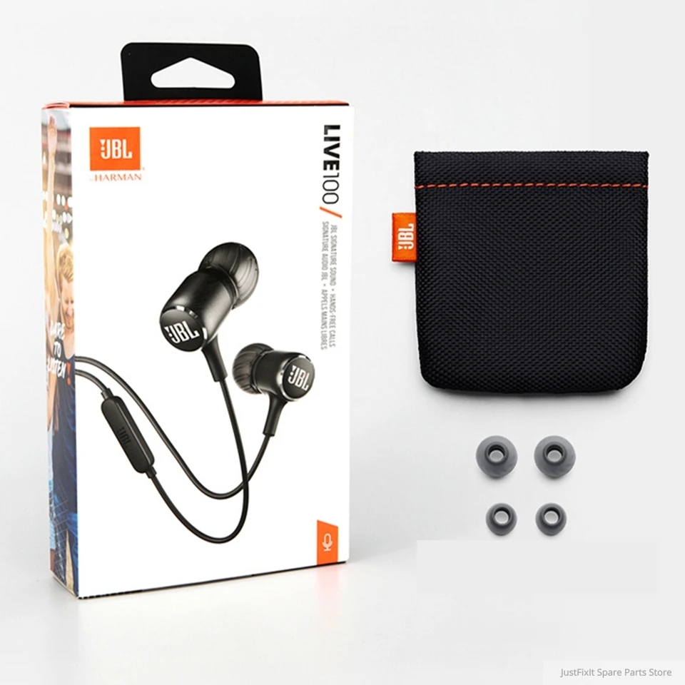 JBL LIVE100 Earphones Stereo Sound Line Control Sports Headset Live 100 Deep Bass Sound Earbuds Handsfree With Mic 3 5mm Wired