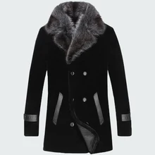 Прямая, распродажа, палто, большой размер, зимняя стрижка овец, верхняя одежда, мужское цельное пальто, длинный норковый воротник, шерстяная куртка No454