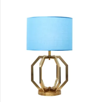 

Post-modern Copper Blue Fabric Led Table Lamp for Foyer Bedroom Parlor Tea Table Decor Simple Metal Desk Reading Lamp H 55cm 257