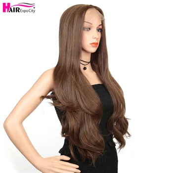 

32 Inch Long Wavy Synthetic Lace Front Wig Natural Brown Hair Lace Wigs For Women Heat Resistant Female Wig Hair Expo City