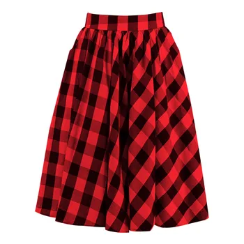 

Vintage 1950s Full Circle Midi Skirt High Waist Cotton Knee Length Flannel School Red And Black Big Swing Rockabilly Plaid Skirt