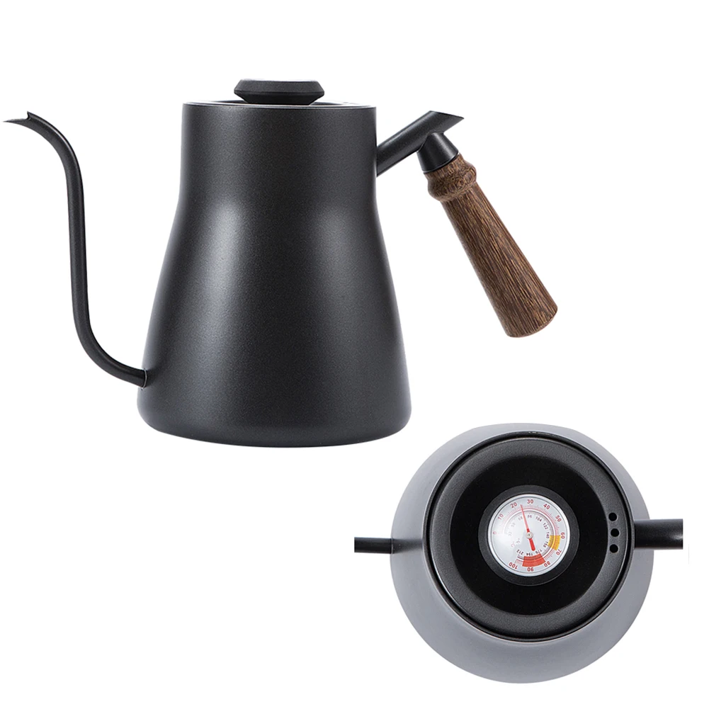 

Gooseneck Home Easy Clean Coffee Pot With Thermometer Wood Handle Drip Over Practical Tea Stainless Steel Safe Office Kitchen