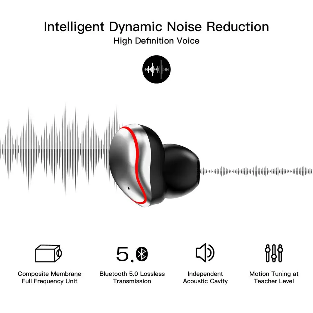 FELYBY Wireless Bluetooth 5.0 Earphones Smart Fingerprint Touch Stereo Call Headset