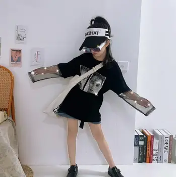 

2020 Korean style girls patchwork t-shirt cotton spring summer fashion girls top 3-9t C916