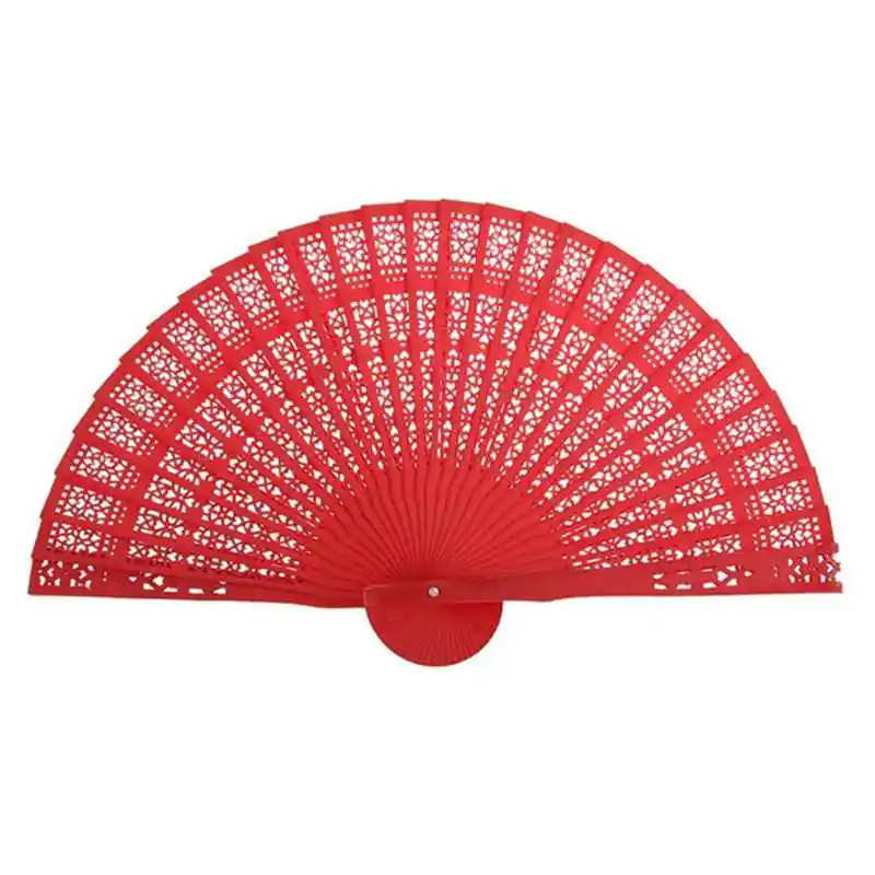 

Vintage Retro Wooden Handbag Fan Carved Hollow Hand Fan Foldable Fan, Red