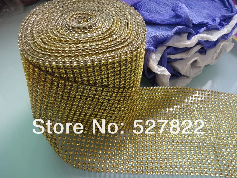 4.5x10 Yards 24 Row DIAMOND MESH WRAP ROLL SPARKLE RHINESTONE Crystal Ribbon x GoldBlackPinkSilverGoldRose Purple11.JPG