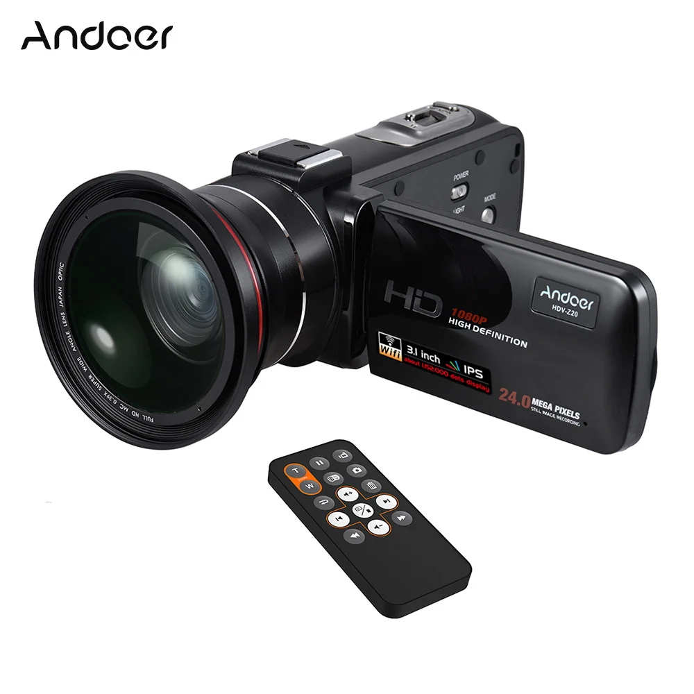 Andoer HDV-Z20 портативная видеокамера 1080P цифровые видеокамеры Full HD сенсорный экран WiFi Пульт дистанционного управления профессиональная видеокамера - Цвет: With Lens