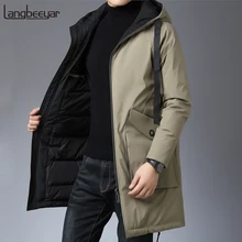 Высший сорт, новинка, зимний модный брендовый пуховик для мужчин, утиный пух, уличная одежда, пуховое пальто, длинное, с капюшоном, Теплая мужская одежда