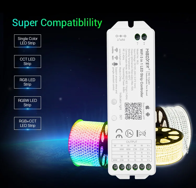 Mi светильник WL5 wifi светодиодный контроллер для RGB RGBW CCT одноцветный светодиодный светильник-лента Amazon Alexa голосовой телефон приложение дистанционное управление