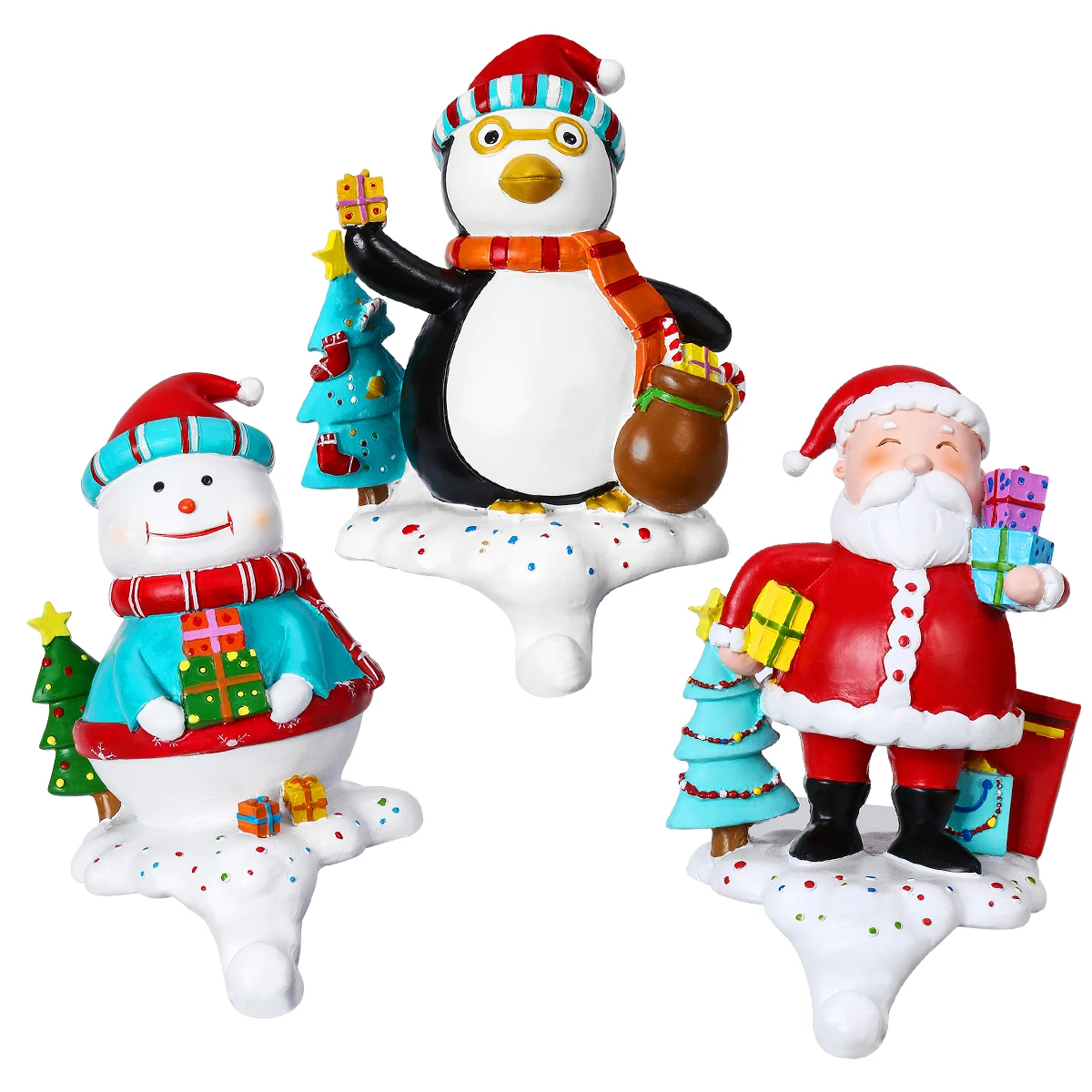 

PBPBOX 3pcs Cartoon Christmas Stocking Hooks Set Snowman Santa Claus Santa Claus Hangers For Christmas Party Decorating