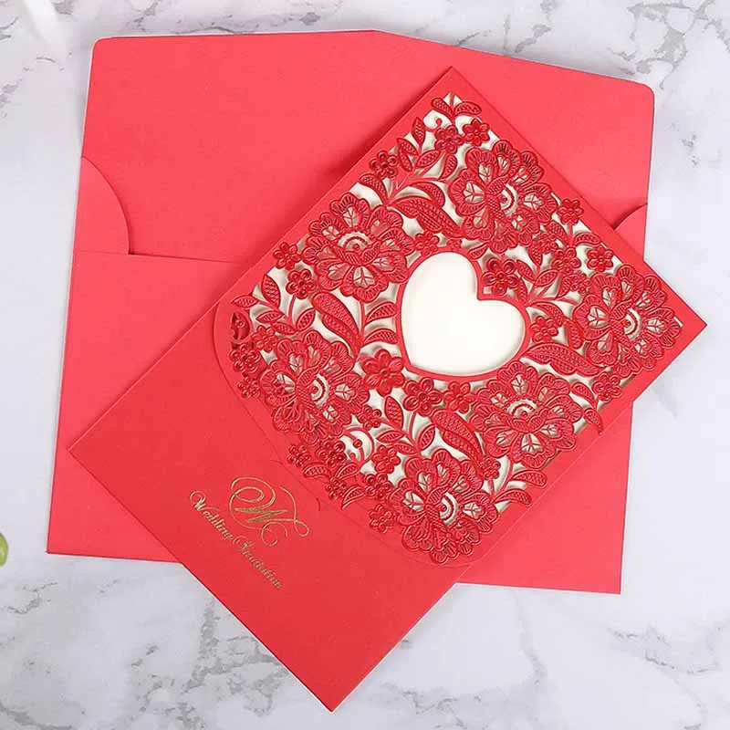  10pcs Laser Cut Wedding Invitations Cards Envelope Vintage Wedding Bridal Gift Greeting Card Kits E - 4.00034E+12