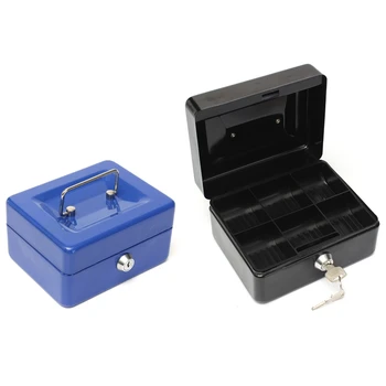 

2 Set Lockable Cash Coin Money Storage Safe Security Box Holder Suitcase with Lock Key 6 Compartment Tray, Blue & Black