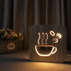 High qualityNew USB Universal Coffee LED Wooden Table Lamp Reading Lamp Bedroom Night Light 3D Light Warm White