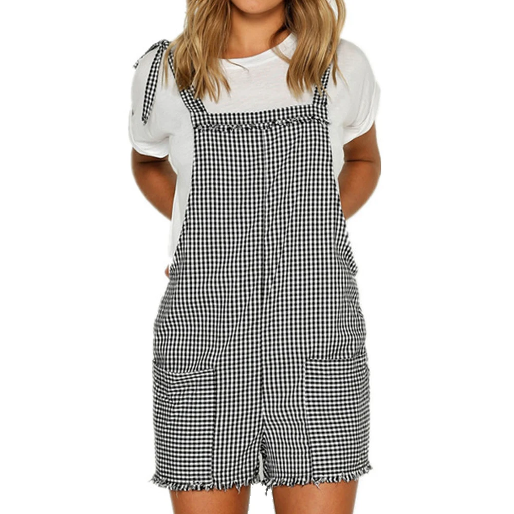 plaid Модный комбинезон для женщин, комбинезон для женщин, льняные комбинезоны с карманами, шорты для подвижных игр - Цвет: plaid