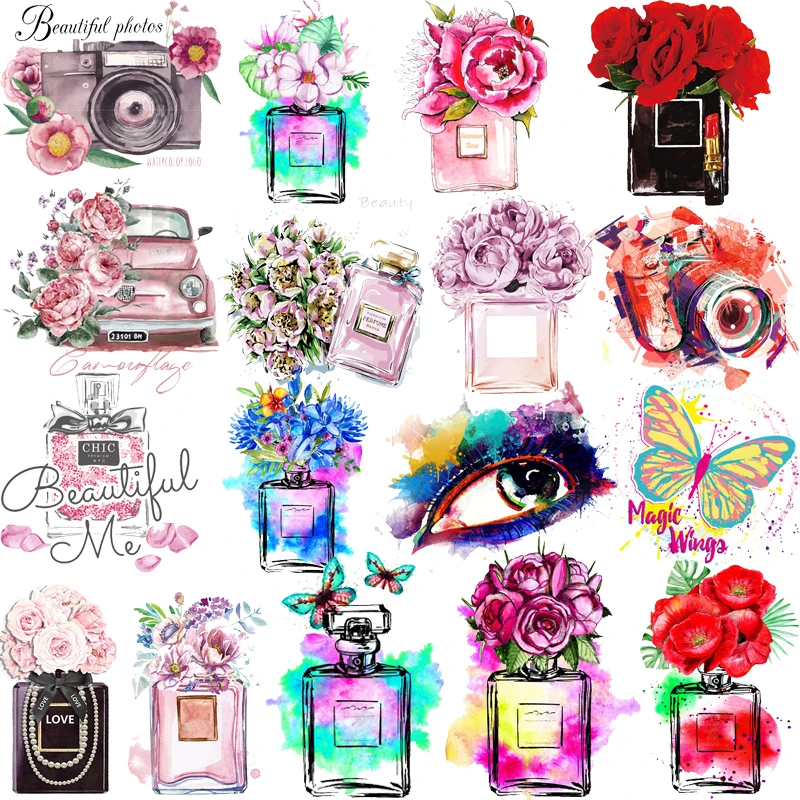 

Fashion Beautiful Perfume Flower Patches For Clothes DIY T shirt Eye Iron on Patch Heat Transfer Stickers Washable Applique