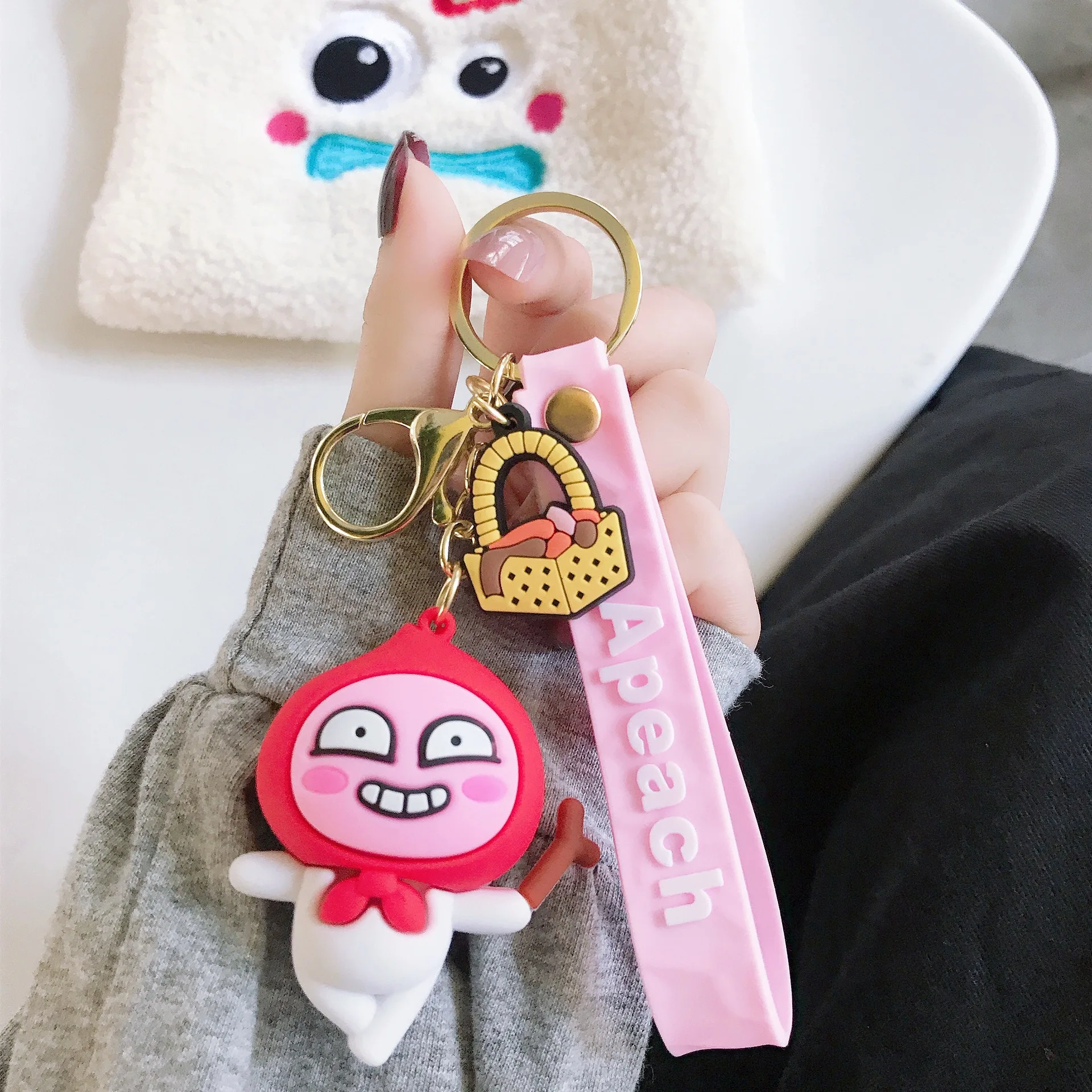 Cute Cartoon Kakao Action Figures Keychains Creative Rubber Key Chain ...
