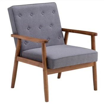 

75*69*84cm Retro Contemporary-designed Wooden Single Chair Grey Fabric