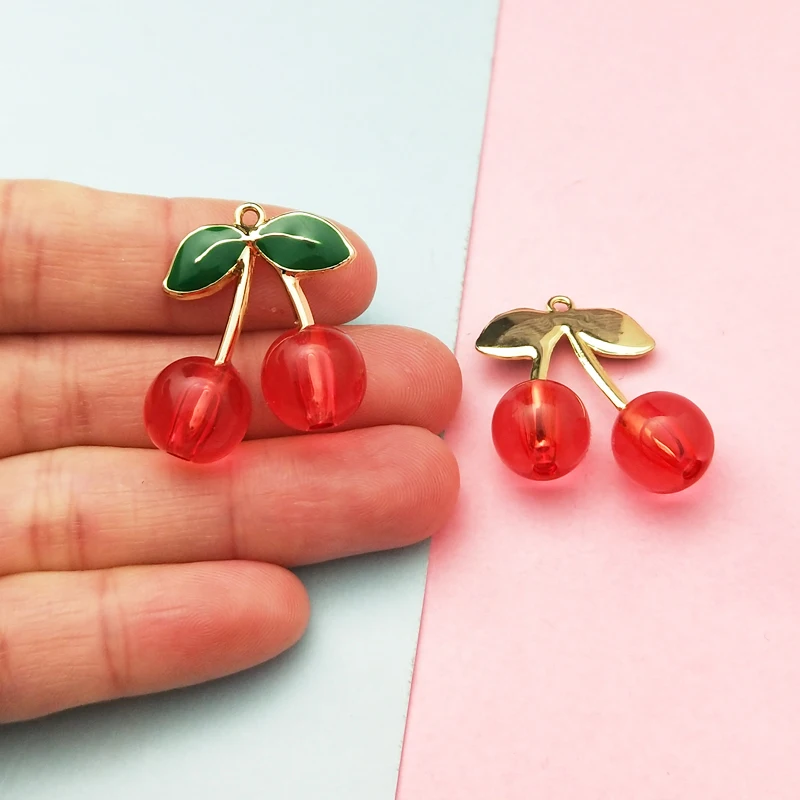 10pcs Big size Cherry Metal Fruit Charms Silver Color Earring