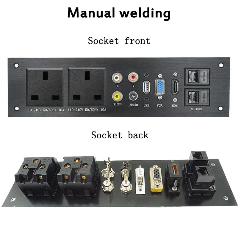 Мультимедийная Информационная панель из алюминиевого сплава 2AC розетки сети 3,5 Jack аудио видео HDMI USB VGA левый и правый канал - Цвет: UK SOCKET