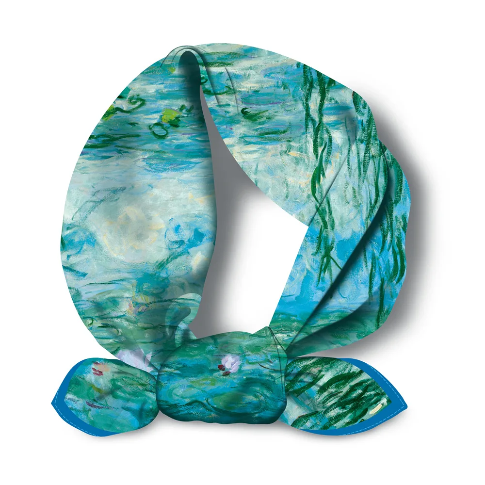 Monet Ölgemälde Twill 100 % Seidenschal Mode Bandana Damen Schal Wraps 53 cm quadratische Schals Hijab Kopftuch Halstuch – Detail 12