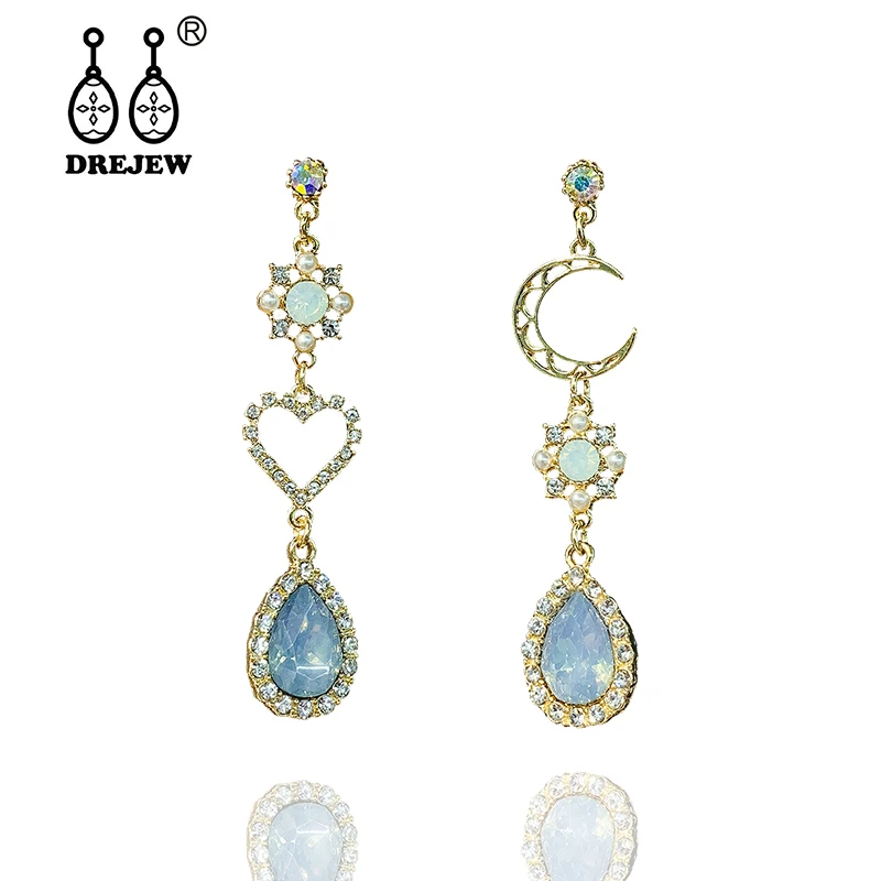 

DREJEW Asymmetry Moon Heart Water Drop Statement Earrings 925 Rhinestone Drop Earrings Sets for Women Wedding Jewelry HE9121