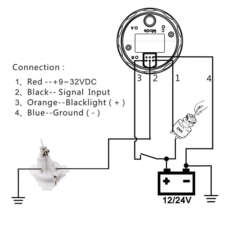52mm Boat Marine Rudder Angle Indicator 0-190 ohm with Rudder Angle Sensor 8 color backlight 12V/24V boat rudder angle sensor