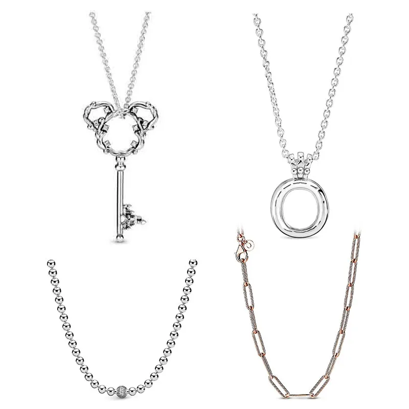 

PDB XL 11 Original 925 Sterling Silver Cartoon Mouse Key Bead Chain Lockets Crown O Necklace Woman Jewelry Gift Free Shipping