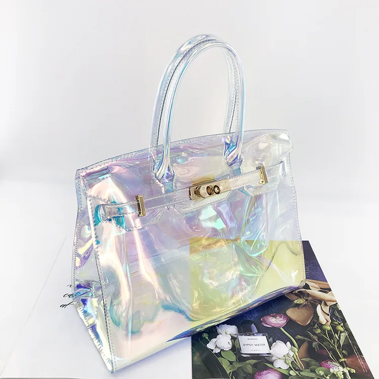 Лазерная ПВХ сумка для женщин, вечерняя сумка, Прозрачная голограмма, модная Лазерная женская сумка, Женская Желейная Сумочка, пляжная сумка, голографическая сумка - Цвет: laser large