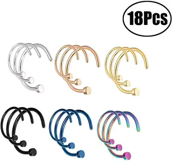 

Lvcky 18 Pieces 20 G C Shape Nose Ring inless Steel Nose Hoops Body Piercing Jewelry for Men Women, 3 Sizes