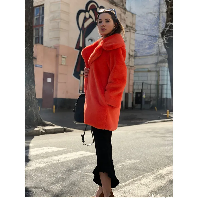 Меховой Sarcar, дизайн, модная норковая верхняя одежда, натуральная норка, с отложным воротником, роскошная женская оранжевая норковая шуба, однотонная, супер