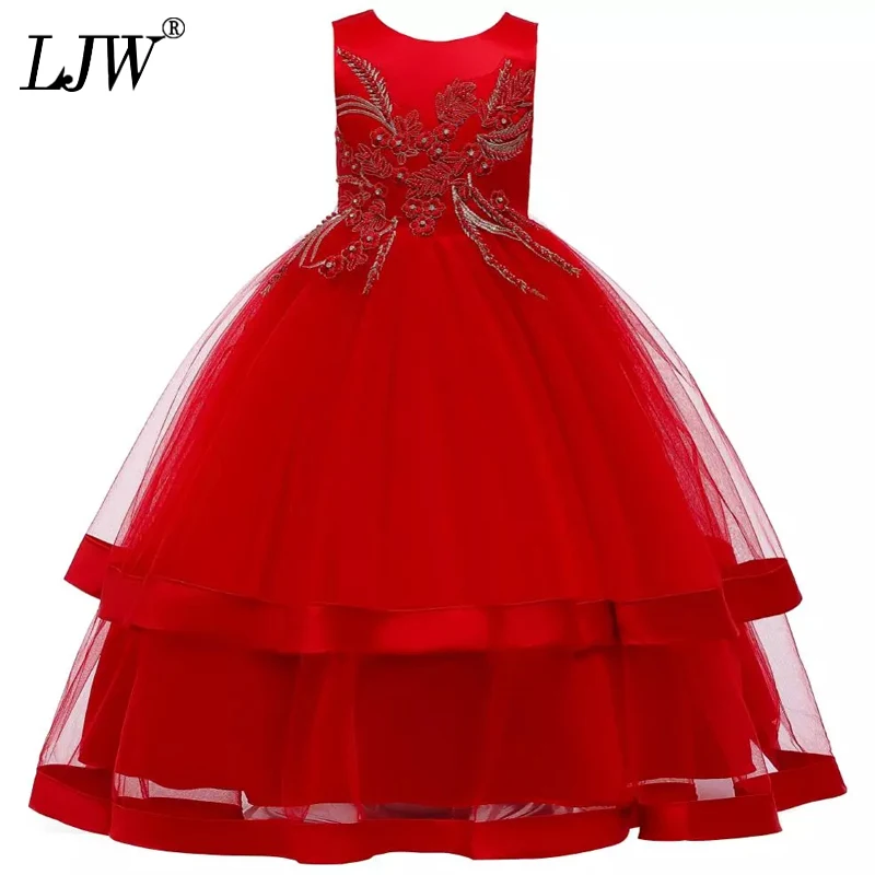 New Year Kids Girls Flower Beading Party Ball Gown Prom Dresses Kid Girl Princess Wedding Children First Communion Dress | Детская