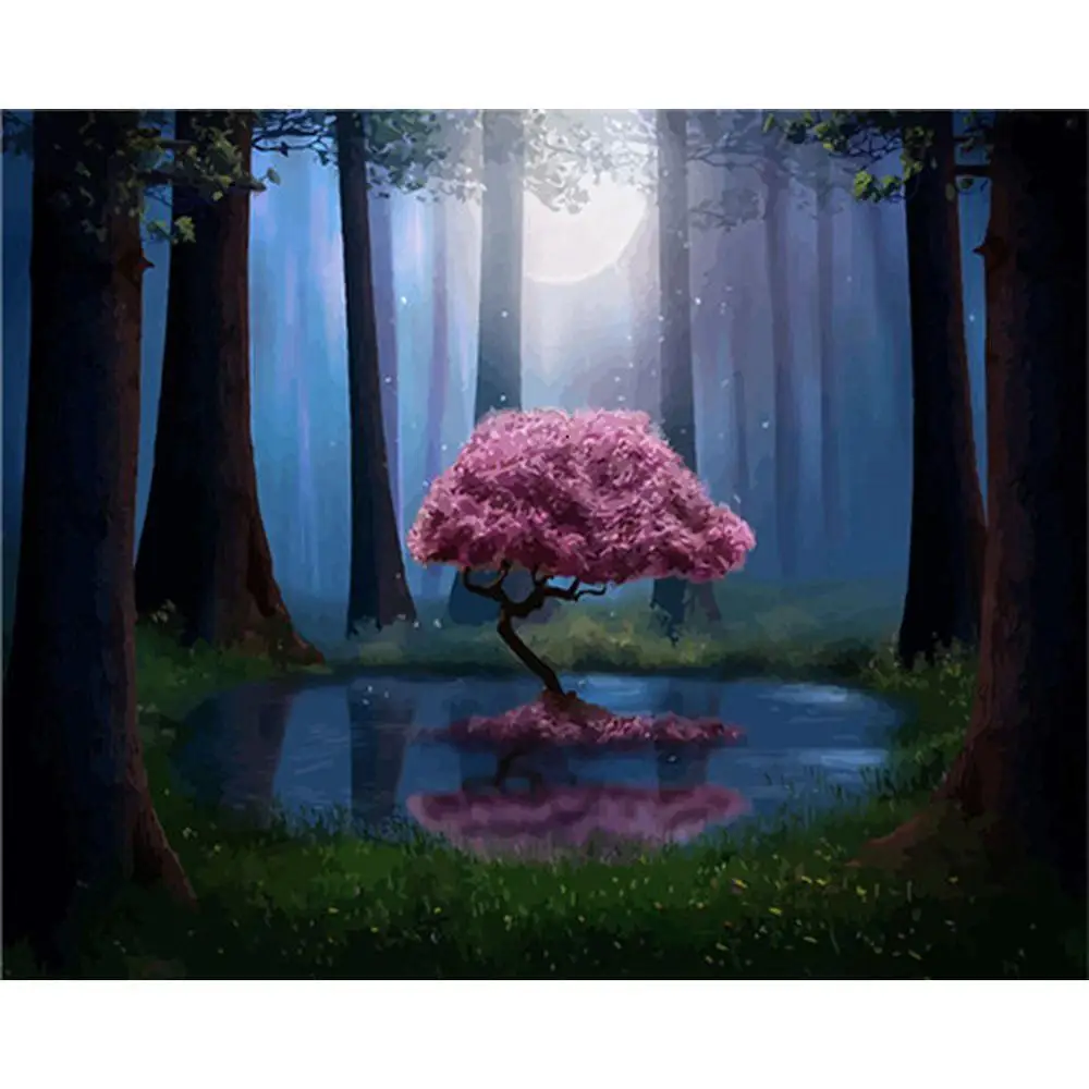 Алмазная картина DIY 5D круглая Вышивка крестом Искусство ремесло розовое дерево в