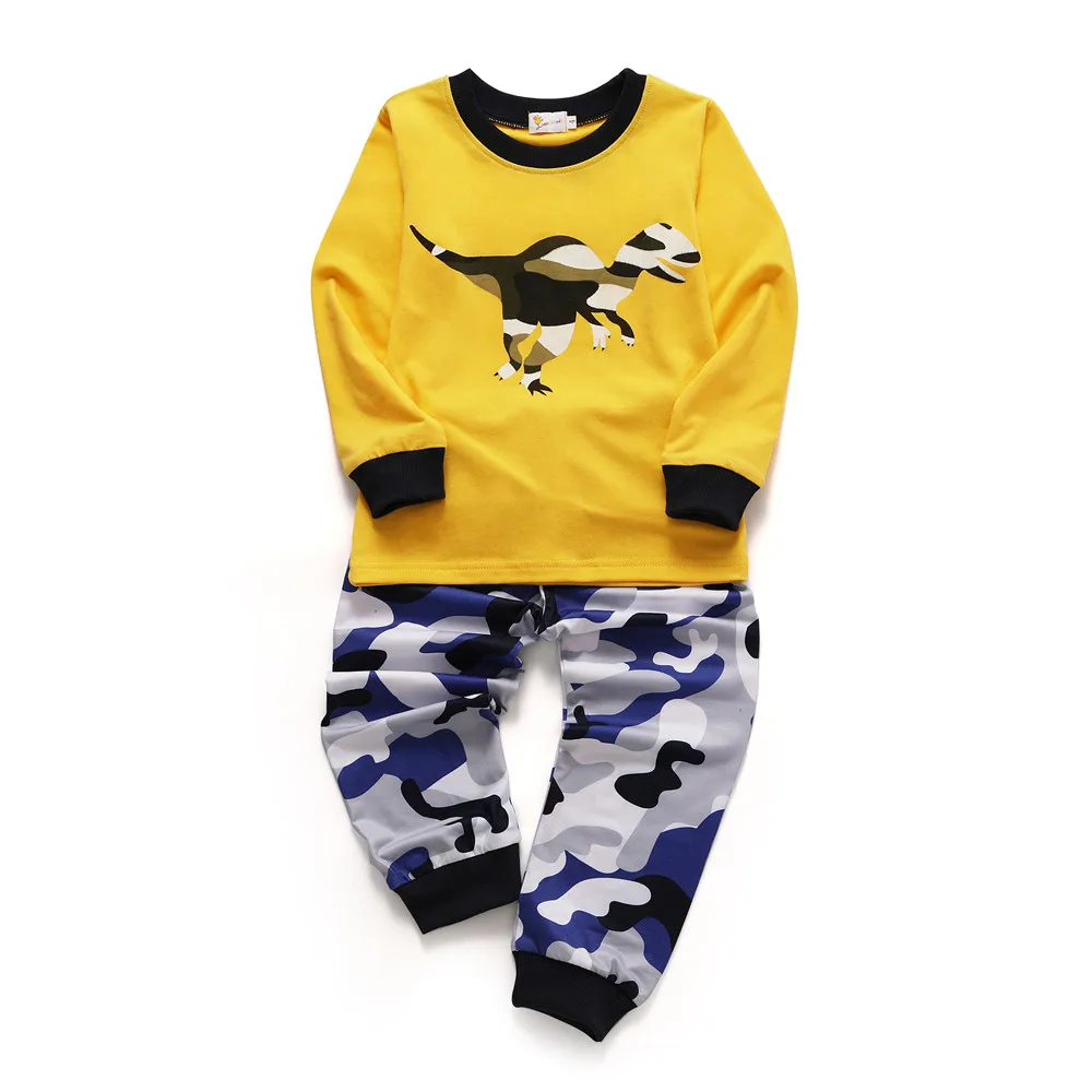 Весенне-осенние пижамные комплекты для мальчиков детская одежда ночное белье с рисунком динозавра Хлопковая пижама спортивный костюм с длинными рукавами для детей