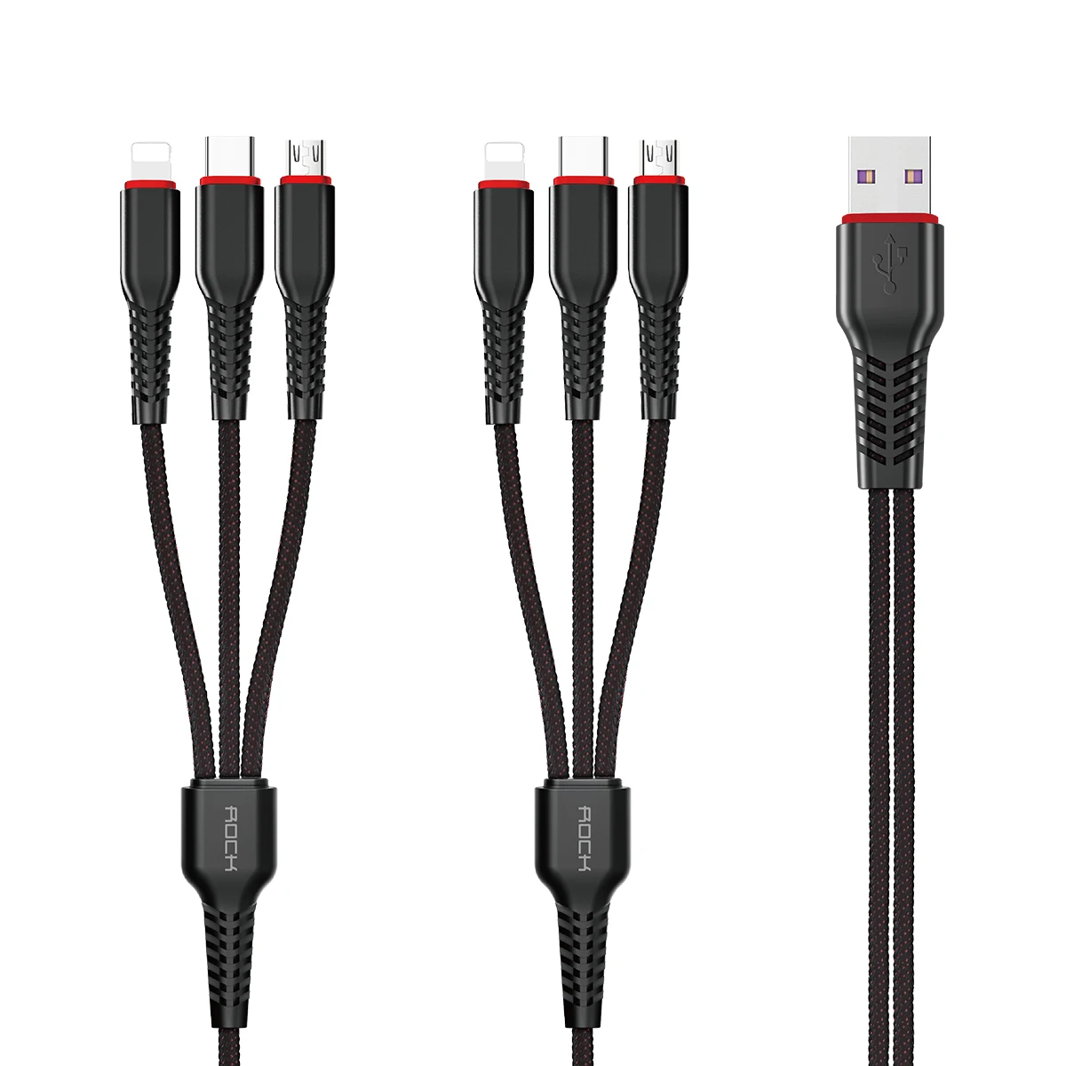 ROCK 6 в 1 USB кабель для зарядки iPhone Lightning Плетеный проводной с микро-usb type C Быстрая зарядка провод для Samsung Xiaomi 8 htc - Цвет: 6in1 usb cable