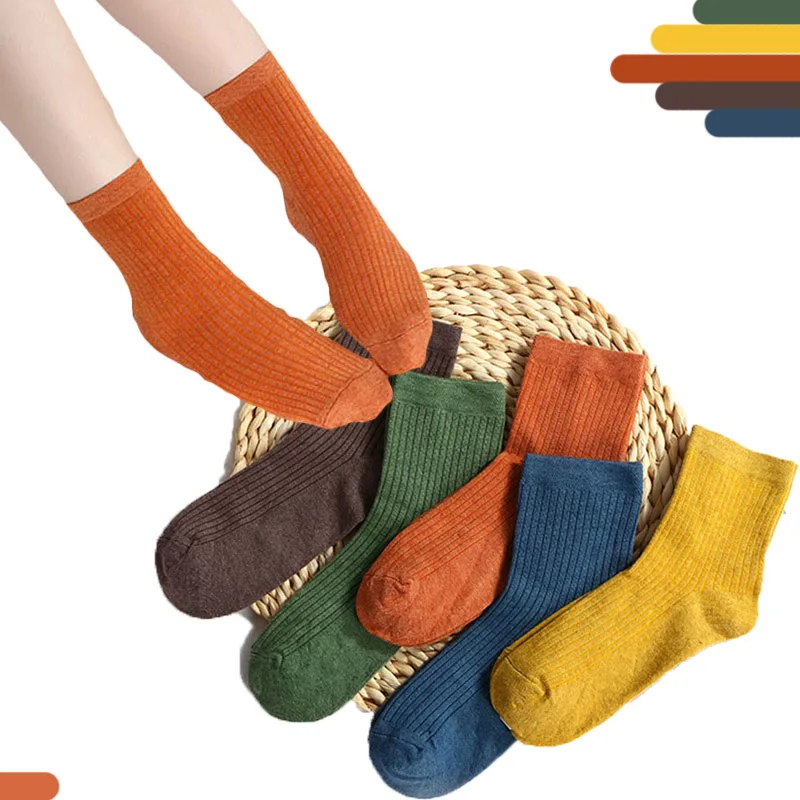 Забавные милые носки средней школы для девочек, хлопковые свободные однотонные носки в полоску, цветные женские носки Harajuku, дизайнерские, в стиле ретро, желтые