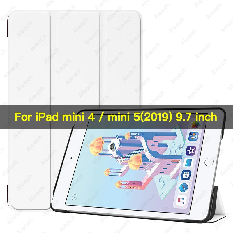 Чехол для iPad mini 5,, 7,9 дюймов, из искусственной кожи, трехслойная подставка, автоматический режим сна, пробуждение, Умный Магнитный чехол для iPad mini 4, чехол, Funda - Цвет: White