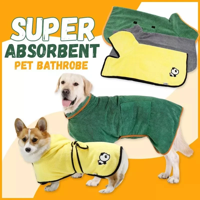 Dog Bathrobe Strong Absorbent Pet Drying Coat Towel Comfortable Quickdry Pet Bath Robe Cat